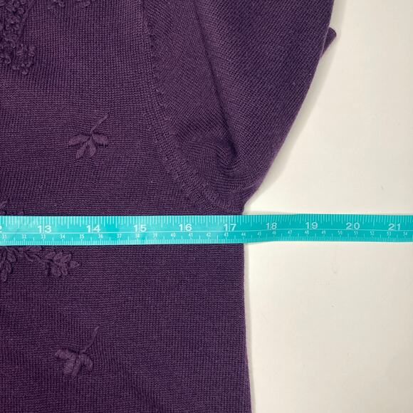Jennifer Moore Petites S Purple Embroidered Floral Cardigan Button-Up Sweater - Picture 5 of 5